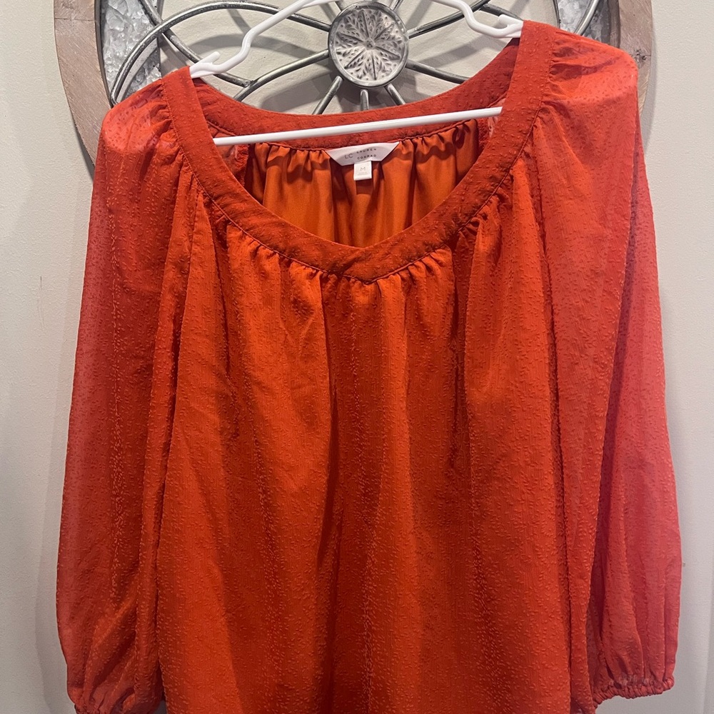 LC Lauren Conrad Orange Red Peasant Blouse